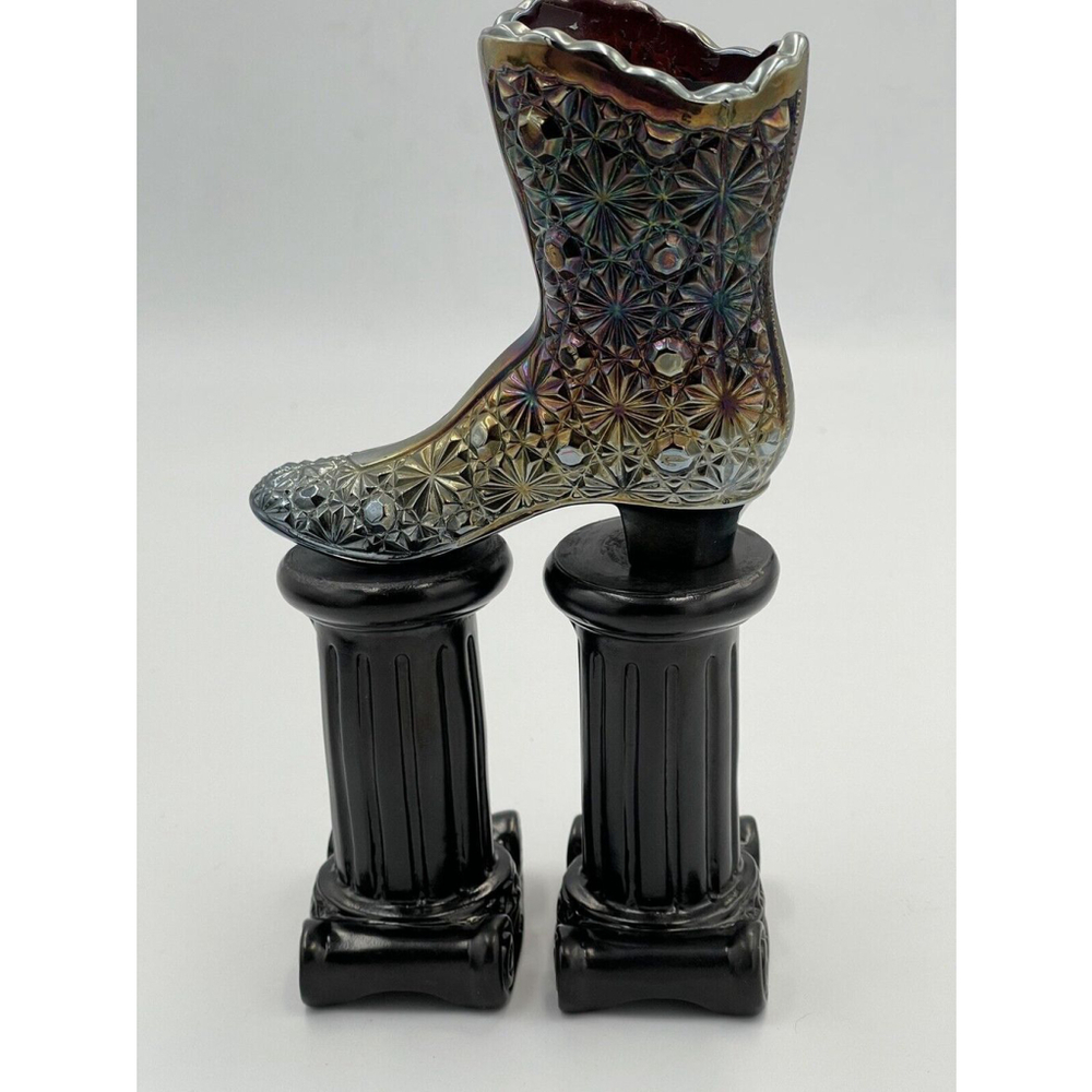 Fenton 1980s High Boot Amethyst Carnival Glass Daisy & Button Pattern EUC